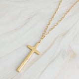 Hammered Cross Long Chain Necklace-4
