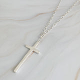 Hammered Cross Long Chain Necklace-5