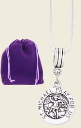 Saint Michael Pray for Us Round Charm Snake Chain Necklace-0