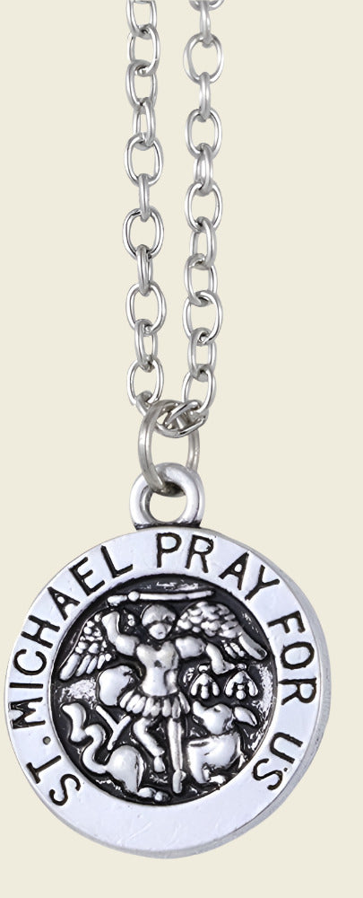 Emerald Park Jewelry Saint Michael Necklace | Small Pray for Us St Michael Charm Chain Necklace-0