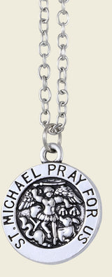 Emerald Park Jewelry Saint Michael Necklace | Small Pray for Us St Michael Charm Chain Necklace-0