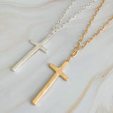 Hammered Cross Long Chain Necklace-0