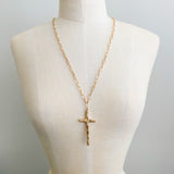 Hammered Cross Long Chain Necklace-2